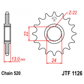 Pignon JT SPROCKETS 16 dents acier pas 520 type 1126