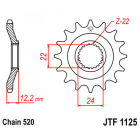 Pignon JT SPROCKETS 16 dents acier pas 520 type 1125