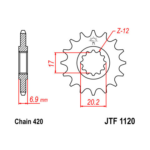 Pignon JT SPROCKETS 12 dents acier pas 420 type 1120