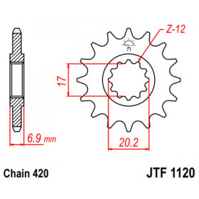 Pignon JT SPROCKETS 12 dents acier pas 420 type 1120