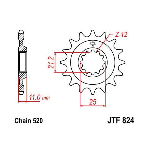 Pignon JT SPROCKETS 15 dents acier pas 520 type 824 Husqvarna