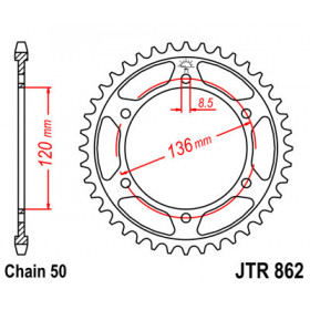 Couronne JT SPROCKETS 38 dents acier pas 530 type 862