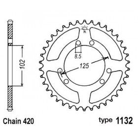 Couronne acier B1 53 dents chaine 420 Derbi Senda DRD/Bultaco Astro