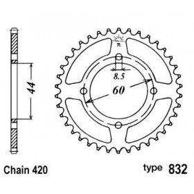 Couronne acier B1 52 dents chaine 420 Yamaha DT50R - MBK X-Limit