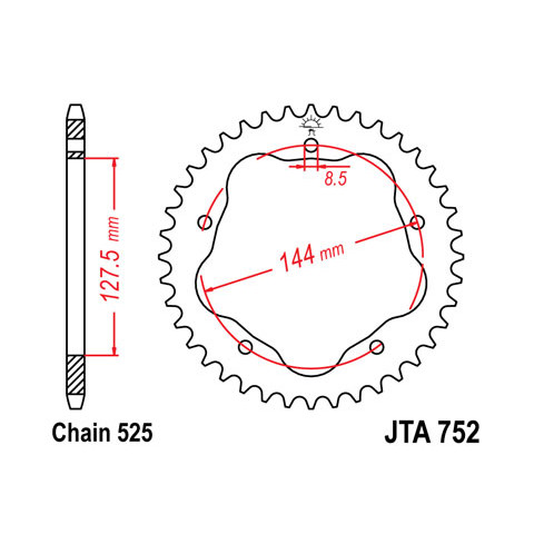 Couronne JT SPROCKETS 38 dents alu ultra-light pas 525 type 752