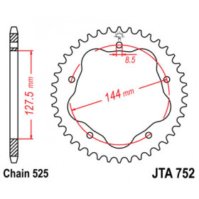 Couronne JT SPROCKETS 38 dents alu ultra-light pas 525 type 752