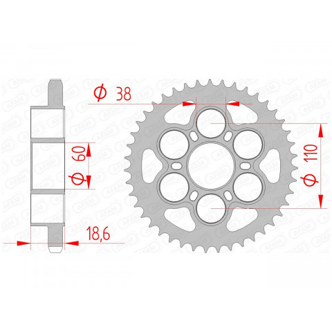 Couronne AFAM 38 dents acier pas 525 type 50801 Ducati