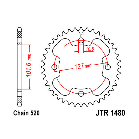 Couronne JT SPROCKETS 37 dents acier pas 520 type 1480 Polaris