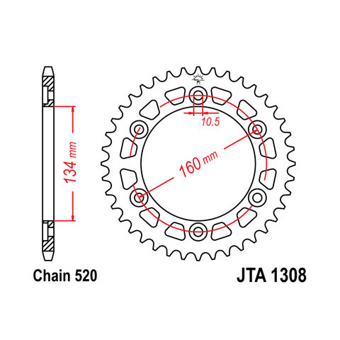 Couronne JT SPROCKETS 41 dents alu ultra-light anti-boue pas 520 type 1308