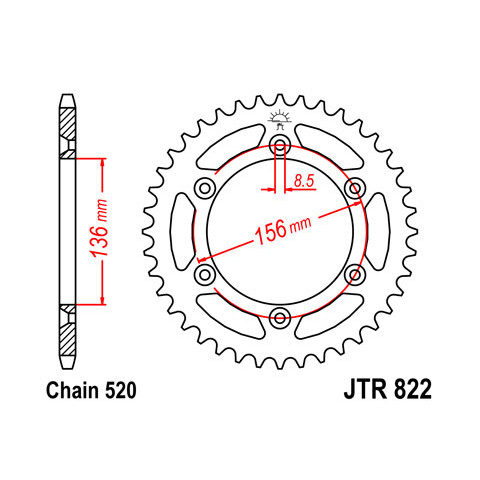 Couronne JT SPROCKETS 52 dents acier pas 520 type 822