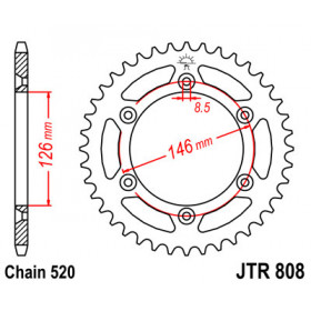 Couronne JT SPROCKETS 44 dents acier pas 520 type 808 Suzuki