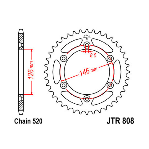 Couronne JT SPROCKETS 39 dents acier pas 520 type 808