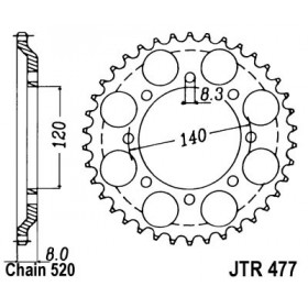 Couronne JT SPROCKETS 43 dents acier pas 520 type 477