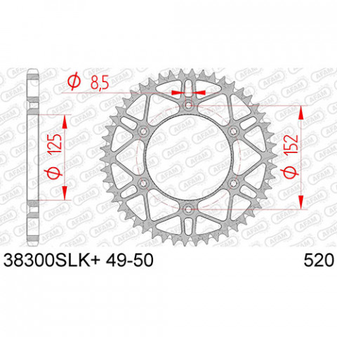 Couronne AFAM 50 dents acier ultra-light anti-boue pas 520 type 38300