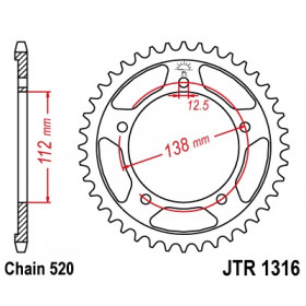 Couronne JT SPROCKETS 41 dents acier standard pas 520 type 1316 Honda CB500F