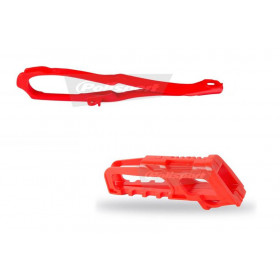 Kit guide chaîne + patin de bras oscillant POLISPORT rouge Honda